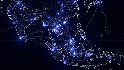 Digital Network Connection Lines on Southeast Asia Map Background for Technology and Logistics Concept