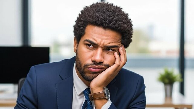 Concerned Young Male Professional in Office Attire Displaying Dismay in Modern Workplace Setting