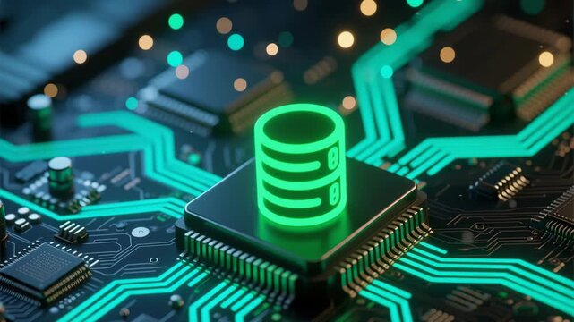 Blockchain based technology business digital software development network security background server icon glowing circuit board conveying secure data processing and modern infrastructure