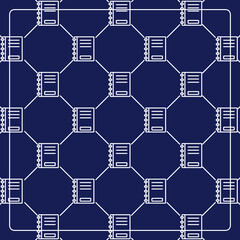 Seamless pattern on a dark blue background with a diary icon. Line design for posters, social media, and banner templates.