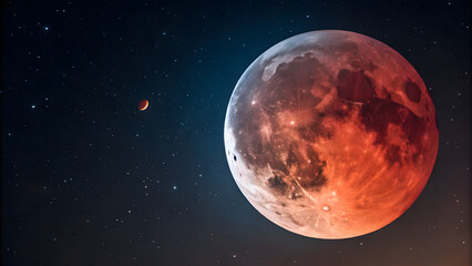 A blood moon in space showing a total lunar eclipse