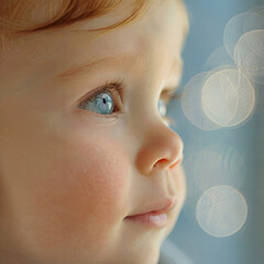 Close-up profile of a babys face looking away