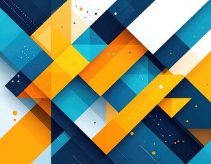 Geometric pattern vibrant blue yellow orange shapes dots lines abstract background