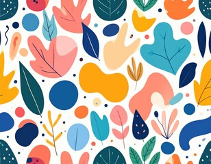Lively Organic Abstract Leaves Pattern Colorful Botanical Elements Seamless Background Art