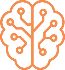 Orange brain circuit board icon with white dots on white background technology artificial intelligence