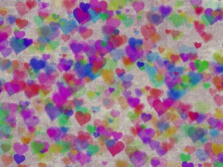 A colorful background with many hearts of different colors