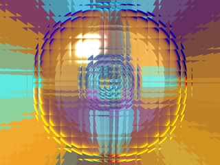 A colorful, abstract image of a sphere with a sun shining on it