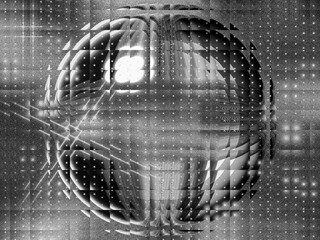 A blurry image of a ball with a black and white background