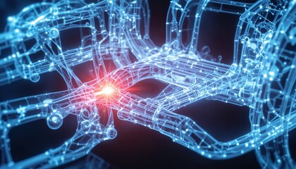 Car Chassis Blueprint Wireframe with Point Source Light, Automotive Engineering Design Visualization