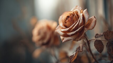 Elegant Withered Roses Showcase Depth and Textural Beauty with Warm Tones