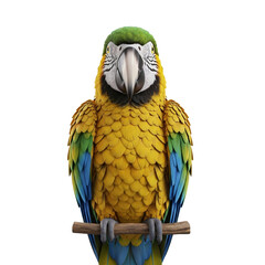 Vibrant macaw parrot perched on a wooden branch showcasing colorful plumage.