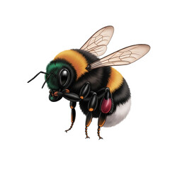 Detailed illustration of a bumblebee with wings extended ready for flight isolated.
