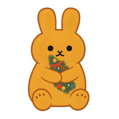 Cute yellow bunny illustration with simple facial expression, isolated on a white background, suitable for playful christmas or winter themed graphic designs.