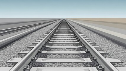 Long straight railway tracks disappearing into the horizon under a clear sky.