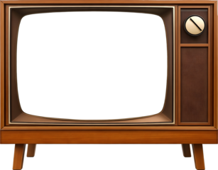 Retro Vintage Wooden Television with Blank Screen on transparent Background