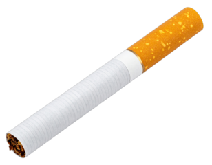 A single cigarette, filter end to the right, against a black background