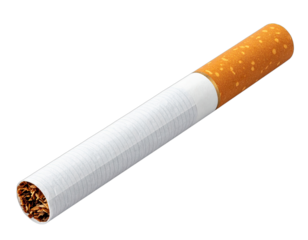 Close-up of a single cigarette, featuring the filter, paper, and tobacco, against a stark black background