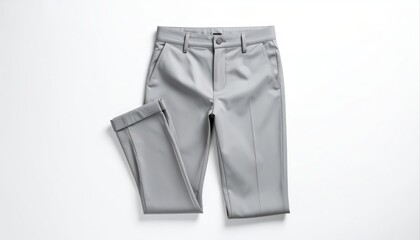 Gray pants laid on white background.