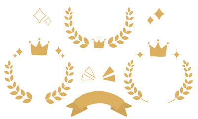 手描きの温かみのある月桂樹の装飾アイコンセット