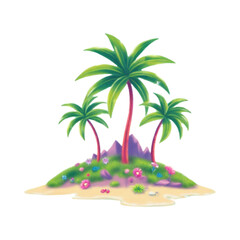 Tropical island with palm trees and flowers on a sandy beach