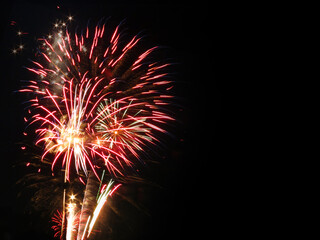 Fireworks display, fire work show for new year celebration. multi-color display of beautiful lights. 