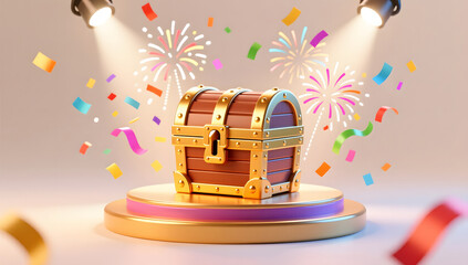 Celebratory Treasure Box Display on Round Podium