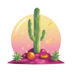 Illustration of a serene desert landscape with a majestic cactus at sunset