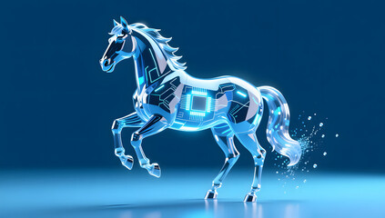 A crystal horse revealing futuristic technology