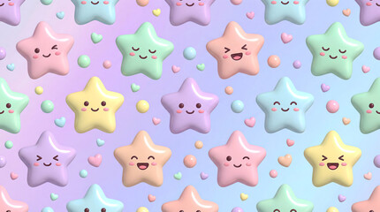 Fototapeta premium Pastel Kawaii 3D Star Pattern Candy Style