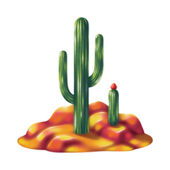 Cacti standing tall on a desert hill, viewed from the side, showcasing the harsh yet beautiful desert landscape