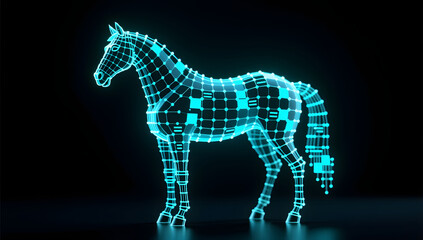 Minimal Horse Form Displayed Through Holographic Data Nodes