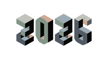 Isometric rendering of the number 2026, showcasing a futuristic and technological aesthetic.