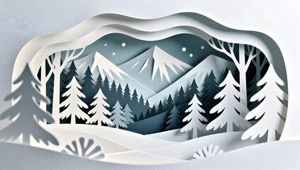 Poetic winter forest in layered papercut style