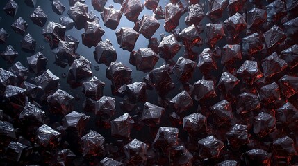 Closeup view of numerous shiny metallic cubes arranged in a dense reflective cluster