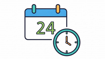 Flat vector icon of a calendar and clock for time management