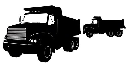 Dump Truck Silhouette Illustration on White.