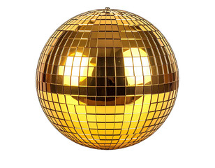 Gleaming golden sphere of mirrored tiles reflecting light, perfect for party scenes