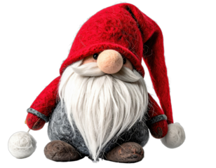 Adorable whimsical figurine of a gnome wearing a red hat with a long white beard