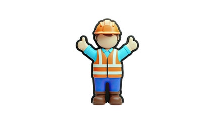 Fototapeta premium 3D Cartoon Construction Worker Giving Thumbs Up