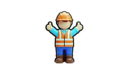 3D Cartoon Construction Worker Giving Thumbs Up