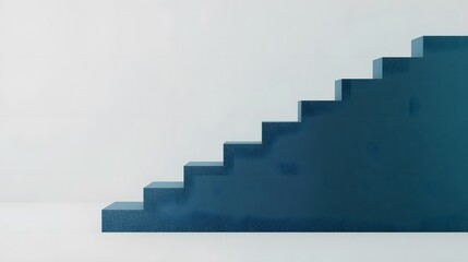 Minimalist Blue Staircase Ascending Against White Wall Background Success Concept
