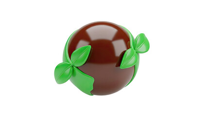 3D render of a brown sphere wrapped in green leaves