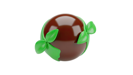 3D render of a brown sphere wrapped in green leaves