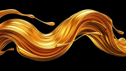 Abstract gold fluid wave flow on black background for design elements