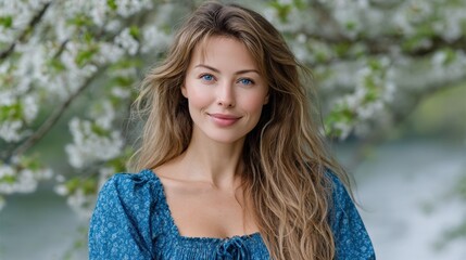 Fototapeta premium Capturing the Essence of Friendship: A Series of Moments Under Blossoms with a Beautiful Young Woman