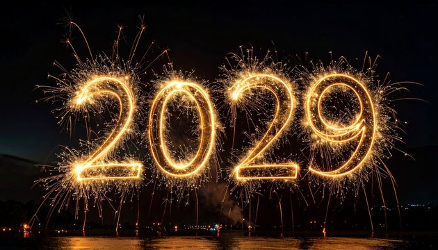 2029 Sparkler Fireworks Display Illuminating the Night Sky with Festive Celebration and Bright Light Trails.