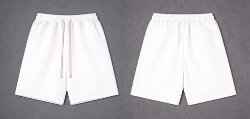White Blank Casual Sport Shorts Mockup, Front and Back View on Grey Background © Drip