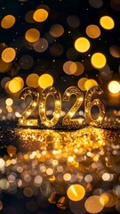 Golden 2026 New Year Celebration with Bokeh Lights and Glitter.