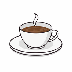Obraz premium Illustration of a steaming cup of coffee on a saucer, with a simple, clean design.