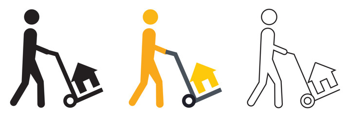 Home Moving and Relocation Icon . Flat and outline  vector icons illustrating house moving, home relocation, and logistics services .

